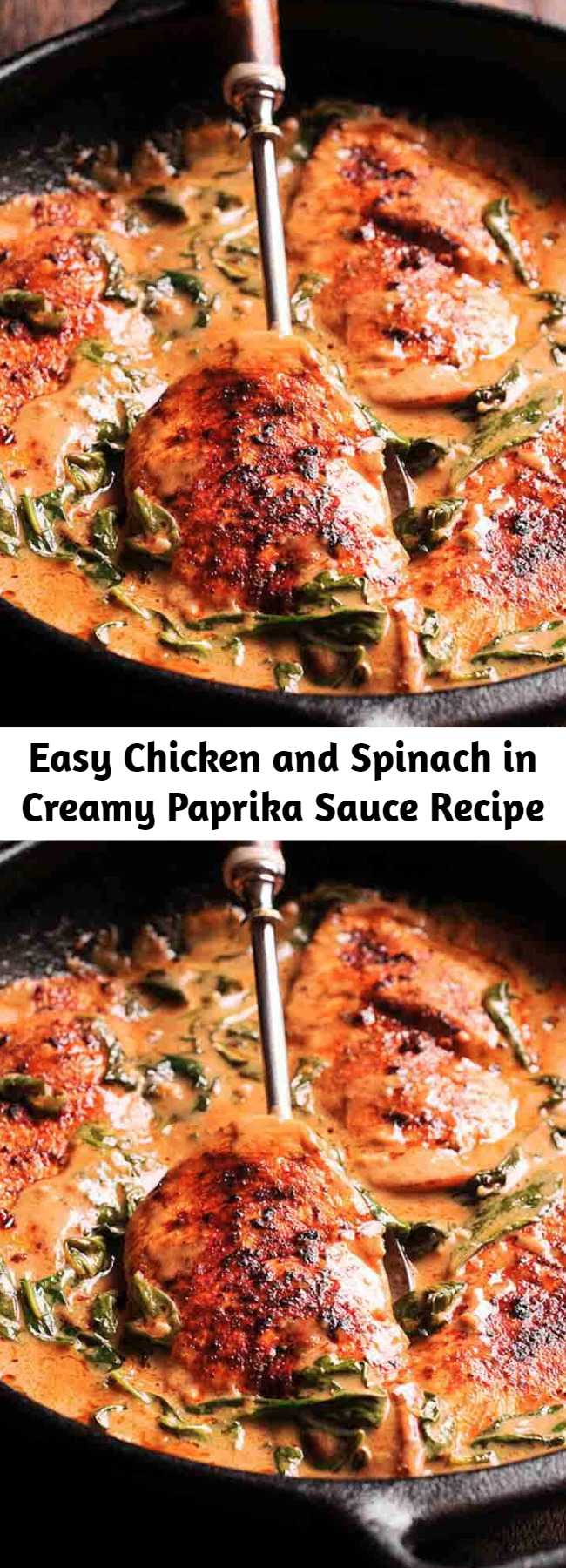 Easy Chicken and Spinach in Creamy Paprika Sauce Recipe - Chicken and Spinach in Creamy Paprika Sauce is an amazing one-pan dish with an amazing flavor from white wine and mild tang from the fresh lemon juice.