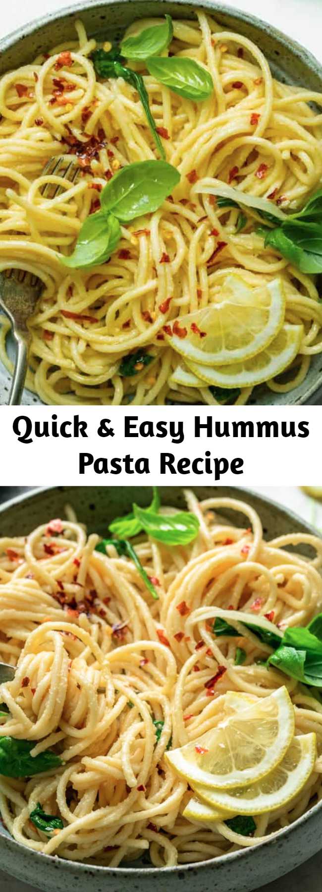 Quick & Easy Hummus Pasta Recipe - This creamy vegan Hummus Pasta is a healthy Mediterranean inspired recipe! It's all made in one pot and ready in 15 minutes - perfect for a weeknight meal! #vegan #dinner #weeknight