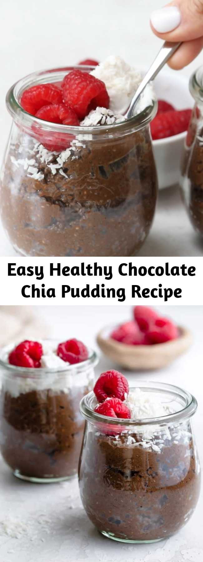 Easy Healthy Chocolate Chia Pudding Recipe - This Chocolate chia seed pudding is made with coconut milk and cocoa powder and is perfect for a healthy and filling breakfast or snack. Deliciously sweet but good for you, and so easy to make ahead of time! Vegan and gluten-free.