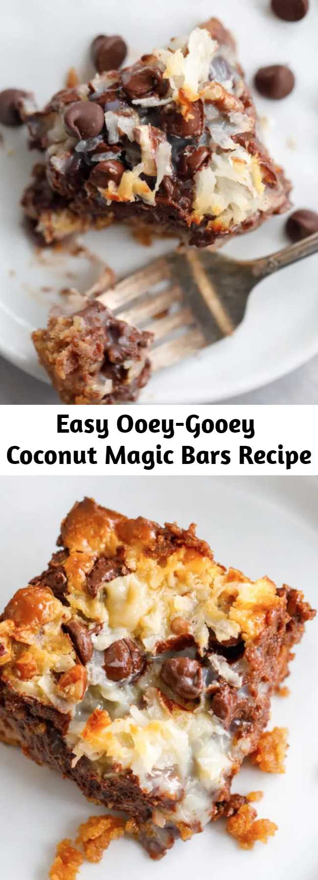 Easy Ooey-Gooey Coconut Magic Bars Recipe - These coconut magic bars are so easy to make that it’s almost funny. It doesn’t seem like something so TASTY could result from layering a few ingredients in a baking dish. Y’all, these coconut magic bars are like HEAVEN. These ooey-gooey coconut magic cookie bars are my favorite dessert EVER! #Dessert #Coconut #Bars