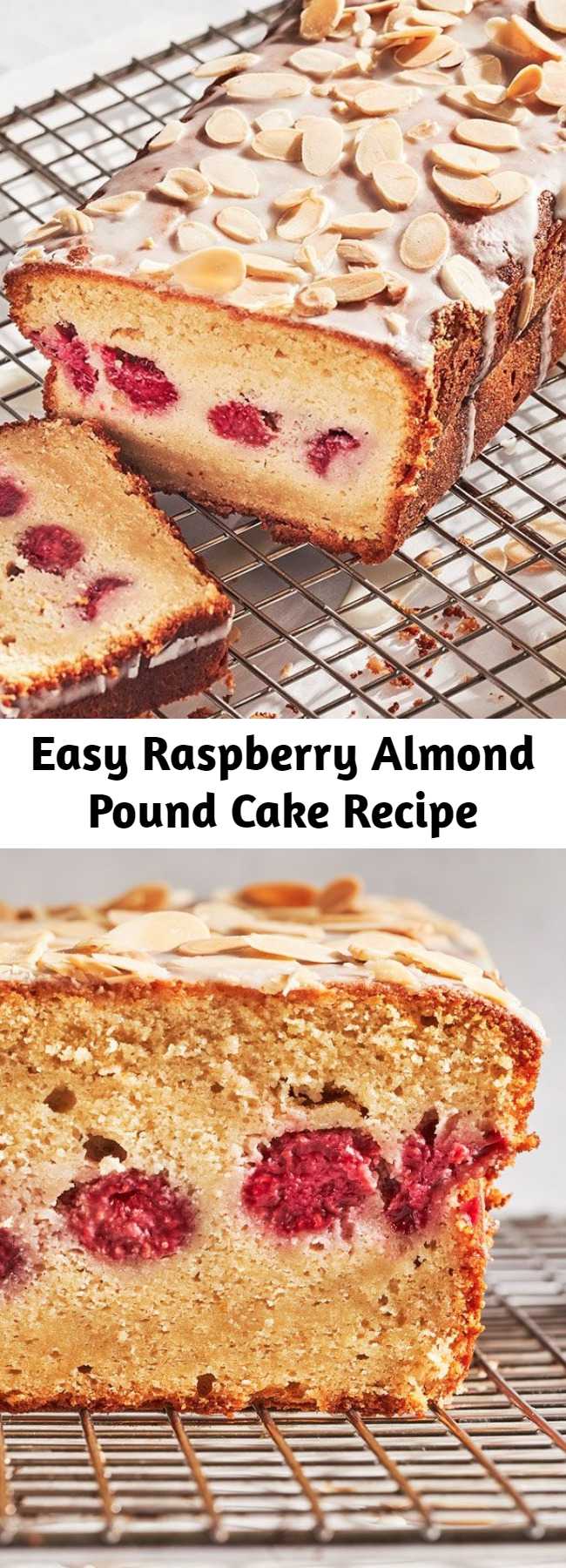 Easy Raspberry Almond Pound Cake Recipe - Raspberry Almond Pound Cake is an easy quick bread with a beautiful glaze and topped with toasted almonds.