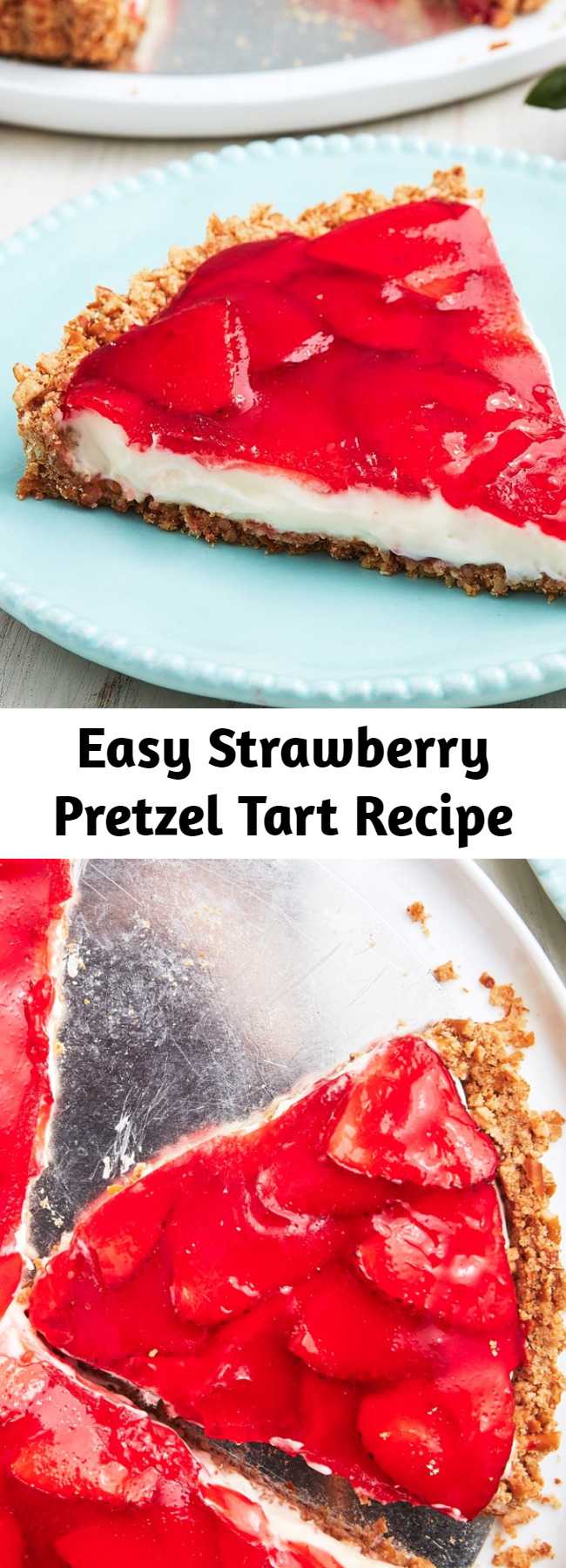 Easy Strawberry Pretzel Tart Recipe - Looking for an easy summer dessert recipe? This Strawberry Pretzel Dessert, also known as Strawberry Pretzel Salad, is the perfect one! A little sweet, a little savory—we're obsessed. Our Strawberry Pretzel Tart is the most bizarrely delicious salty-sweet dessert.