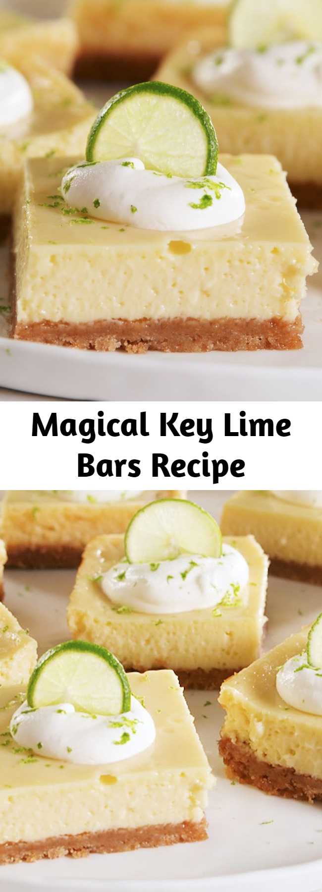Magical Key Lime Bars Recipe - No added sugar is needed in these bars! The ever-magical sweetened condensed milk provides all the sugar you need. #easyrecipe #dessert #baking #keylime #sweets