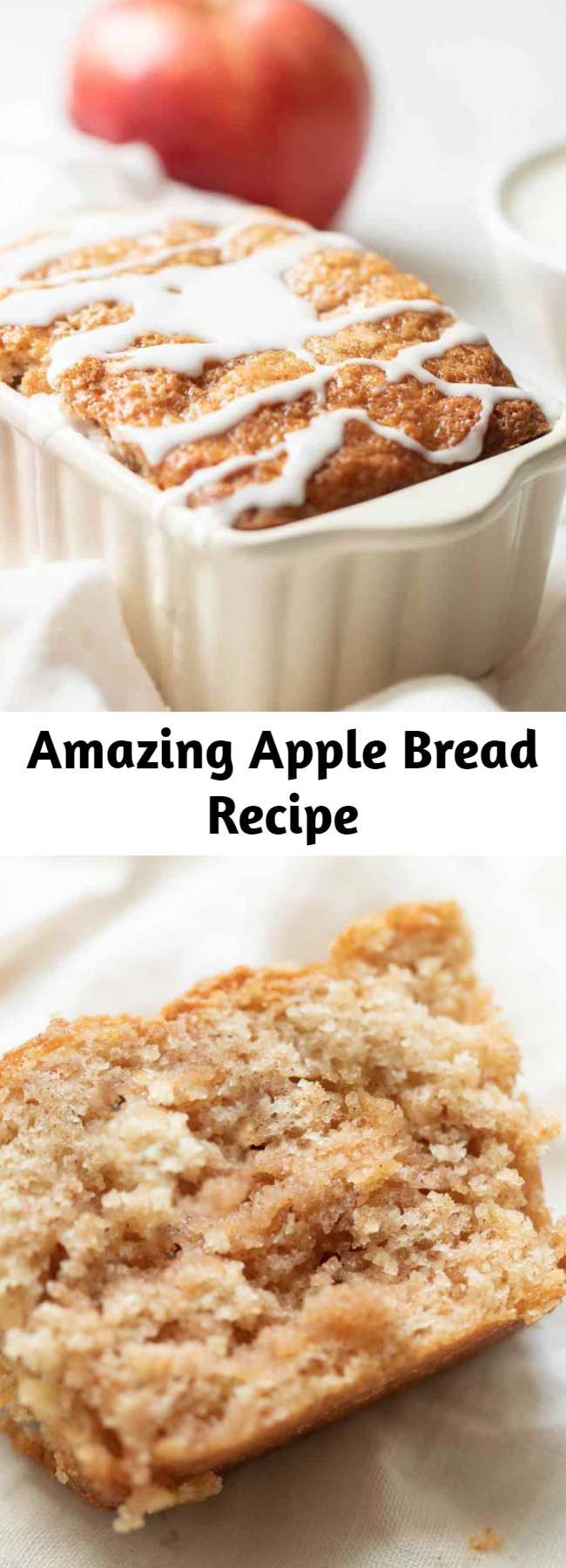 Amazing Apple Bread Recipe - This apple cinnamon bread recipe yields 6 mini loaves, making it great for both indulging and gifting! It’s a foolproof no yeast quickbread that takes just 10 minutes from mixer to oven requires only staple ingredients. How is that for easy fall flavor? #applebread #sweetbread #apple #bread #applecinnamonbread #cinnamon #fall #fallrecipe