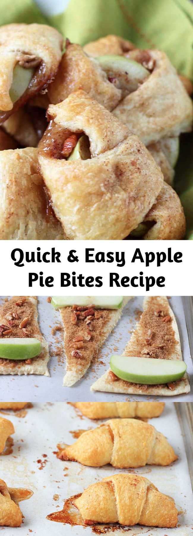 Quick & Easy Apple Pie Bites Recipe - Delicious, quick and easy mini apple pies made with Pillsbury crescent rolls in less than 30 minutes! These incredibly delicious Apple Pie Bites are going to be your go-to apple dessert in a hurry! These taste better than apple pie!!