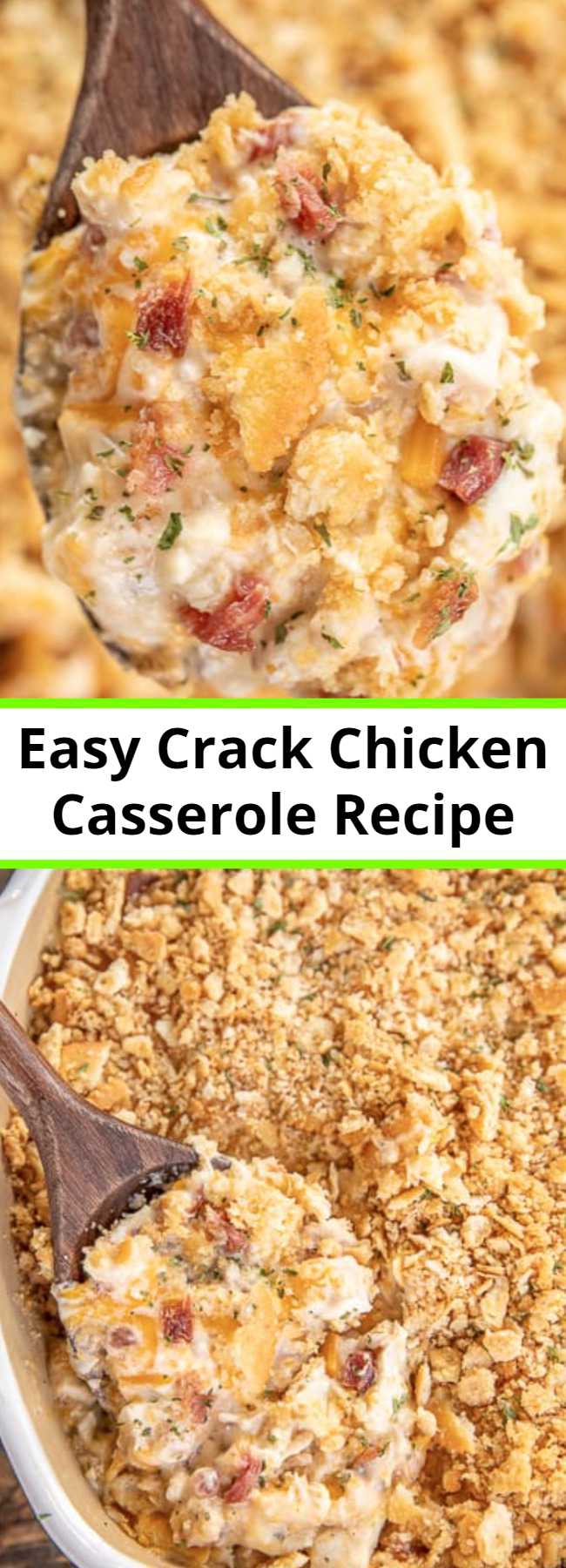 Easy Crack Chicken Casserole Recipe - Creamy chicken casserole loaded with cheddar, bacon and ranch. Use a rotisserie chicken for easy prep! Chicken, cheddar, bacon, ranch seasoning, sour cream, cream of chicken soup. The whole family LOVED this easy chicken casserole. It is already on the menu again this week! #chicken #casserole #chickencasserole