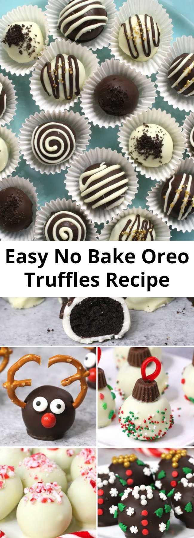 Easy No Bake Oreo Truffles Recipe - These Oreo Truffles are mouthwatering bite-size treat everyone will love! These homemade oreo balls are coated in chocolate and decorated with sprinkles and drizzle for a stunning presentation. Perfect for a party and also as fun DIY gifts.