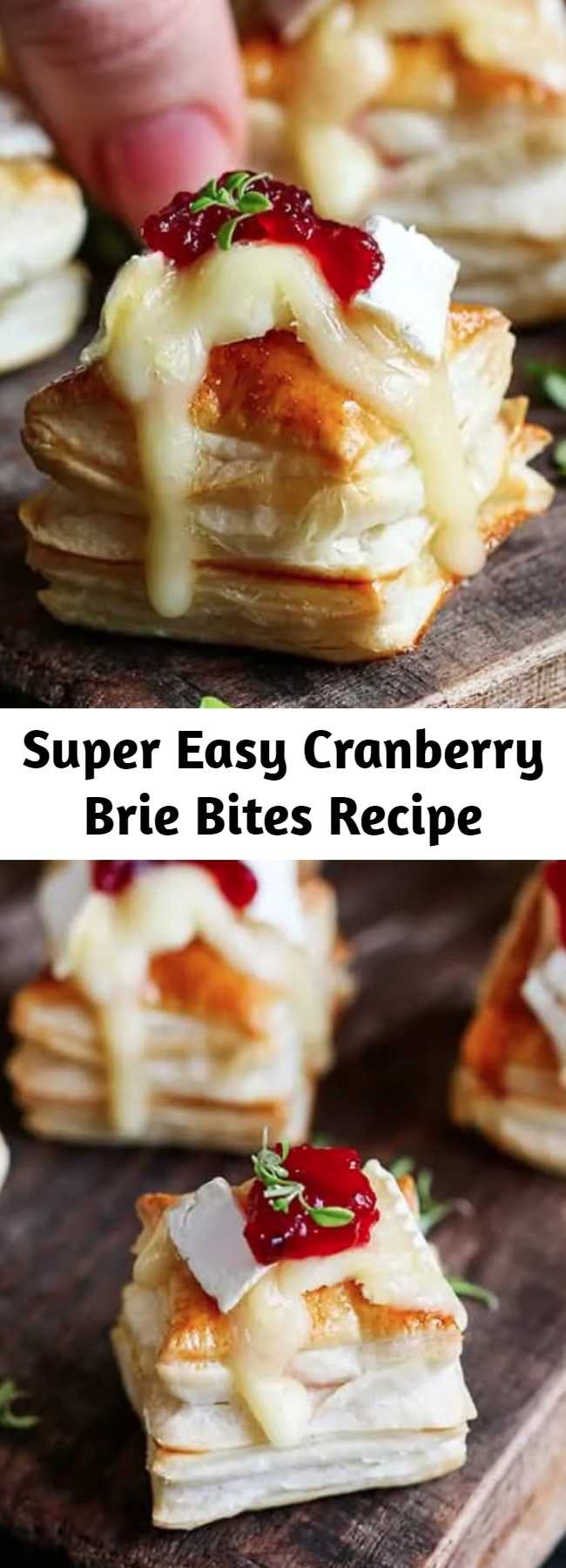Super Easy Cranberry Brie Bites Recipe - The Cranberry Brie Bites are a simple appetizer or party snack. These Cranberry and Brie Bites always gets polished off in minutes! Super easy to make, Five ingredients in the oven and ready in 21 minutes! - that's my kind of recipe.