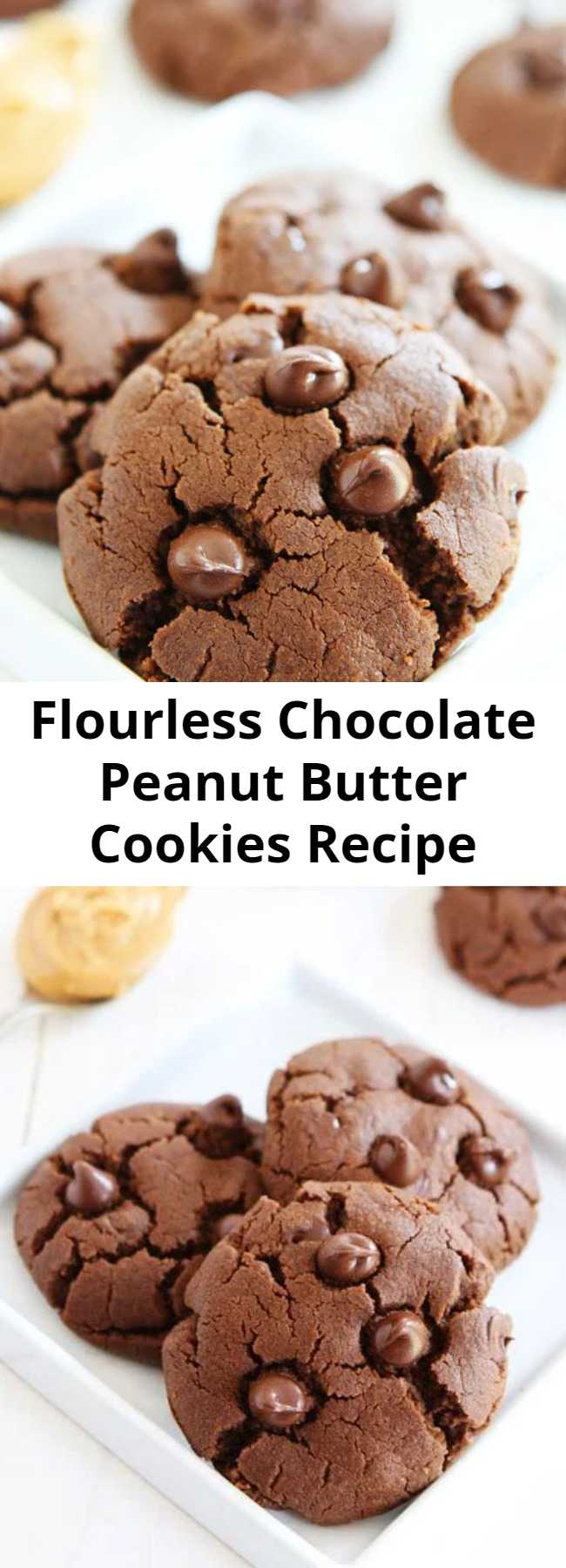 Flourless Chocolate Peanut Butter Cookies Recipe - Flourless Chocolate Peanut Butter Cookies – you will never know these rich and fudgy chocolate peanut butter cookies are gluten free. They are insanely delicious! #Cookies #Chocolate #Peanut_Butter #Flourless
