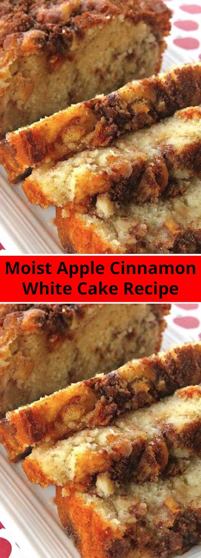 Moist Apple Cinnamon White Cake Recipe - A buttery white cake that comes together in minutes but tastes like you spent all day making it. Adding apples and cinnamon with brown sugar in layers makes this cake into an autumn delight. A scoop of ice cream is especially good with this cake.