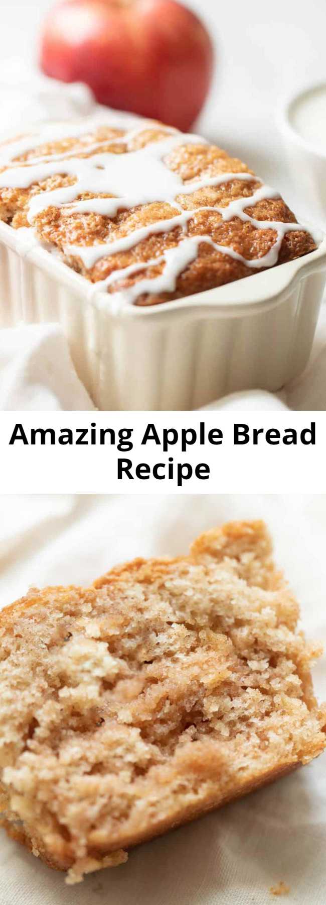 Amazing Apple Bread Recipe - This apple cinnamon bread recipe yields 6 mini loaves, making it great for both indulging and gifting! It’s a foolproof no yeast quickbread that takes just 10 minutes from mixer to oven requires only staple ingredients. How is that for easy fall flavor? #applebread #sweetbread #apple #bread #applecinnamonbread #cinnamon #fall #fallrecipe