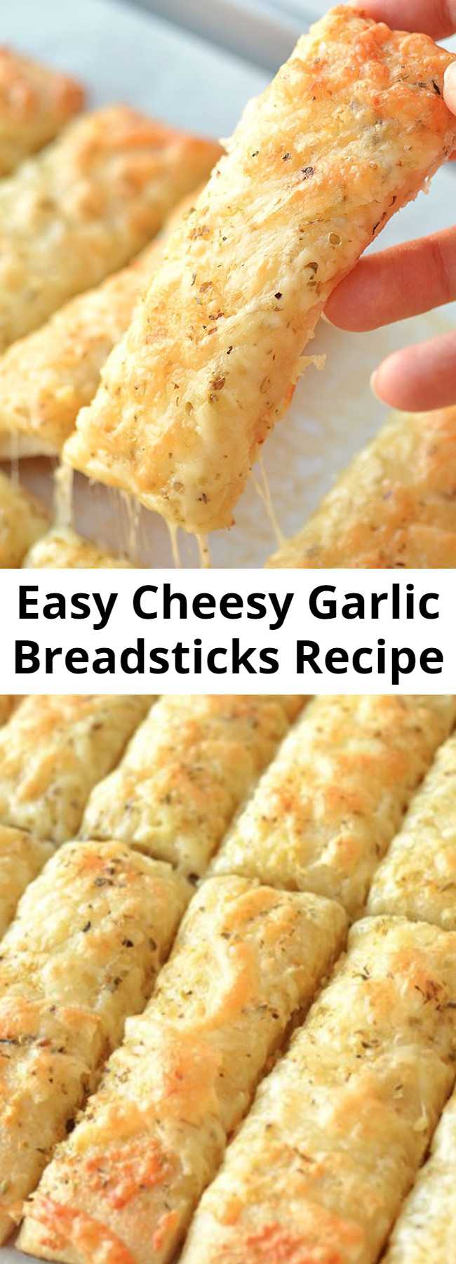 Easy Cheesy Garlic Breadsticks Recipe - These cheesy garlic breadsticks are so easy to make and they taste SO GOOD! This is such an easy, awesome and super delicious side dish recipe that uses Pillsbury refrigerated pizza crust. They take less than 20 minutes from start to finish and go really well with your favorite soups and salads.